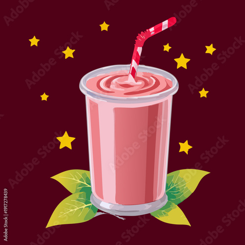 Pink berry smoothie jar with fresh berries and orange slices for a nutritious and delicious summer fruit breakfast - Vector Illustration