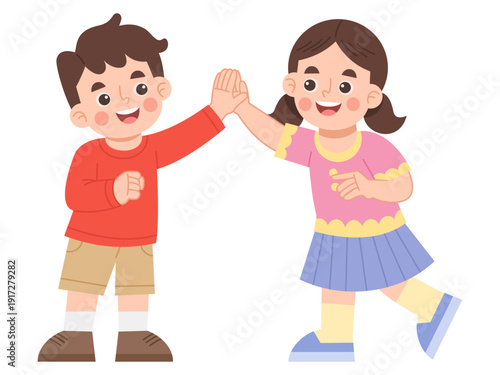 Illustration of Children Giving High Five