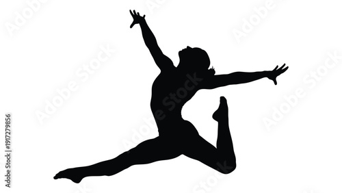 Silhouette of a gymnast performing a dynamic pose with arms and legs extended. isolated on white background, Vector