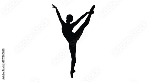 Silhouette of a dancer in a dynamic pose with arms and legs extended isolated on white background, Vector