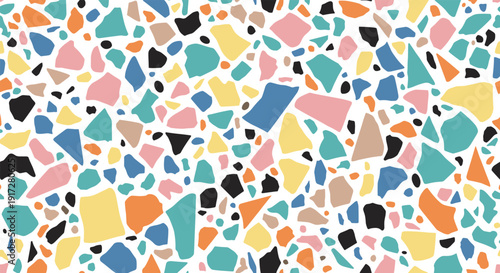 Colorful Terrazzo Seamless Pattern, Modern Stone Mosaic Background, Flat Vector Illustration