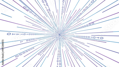 Digital Binary Code Explosion Background, Flat Abstract Illustration of Big Data and Cyber Tech