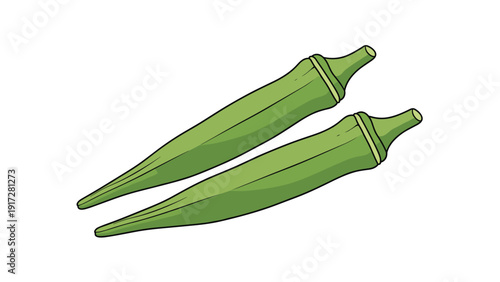 Two fresh green okra vegetables isolated on a white background, perfect for cooking, healthy recipes, and nutrition.