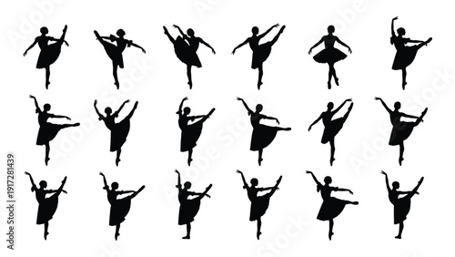 A collection of ballerinas in various elegant dance poses isolated on white background, Vector