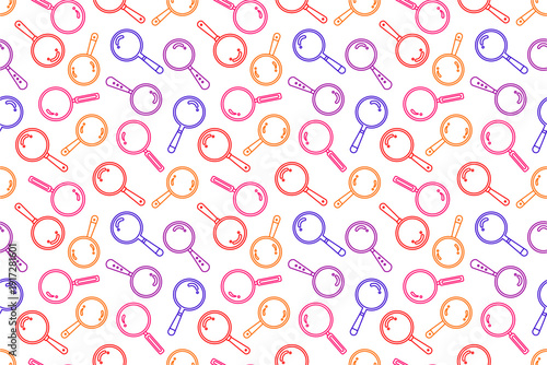 Loupe seamless pattern background. Seamless magnifying glass pattern. Magnifying glass doodle pattern background.