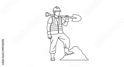Man Standing with Pickaxe Illustration.