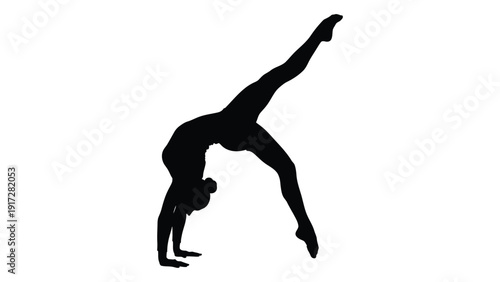 Athlete performing a dynamic backbend with extended limbs and precise form isolated on white background, Vector