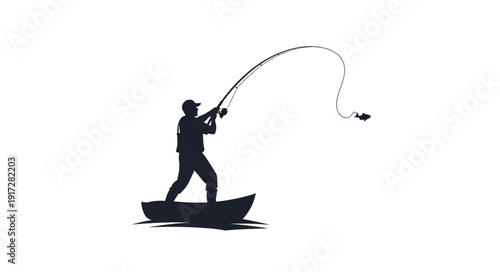 Man Fishing from Small Boat.