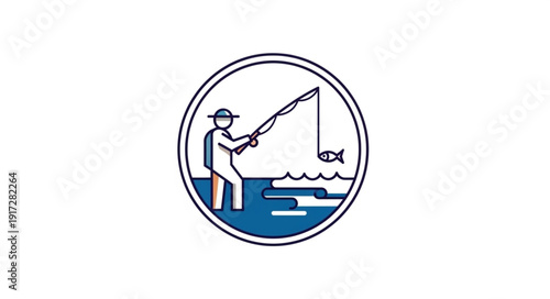 Man Fishing Iconic Simple Illustration.
