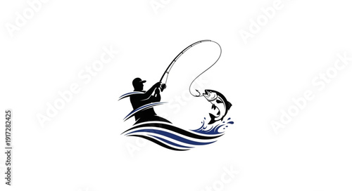 Man Fishing on Water Surface.