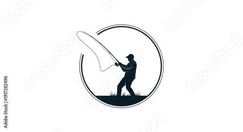 Man Fishing Silhouette Logo Design.