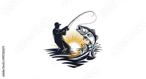 Man Fishing with Large Catch.