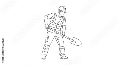 Man Holding Shovel Standing.