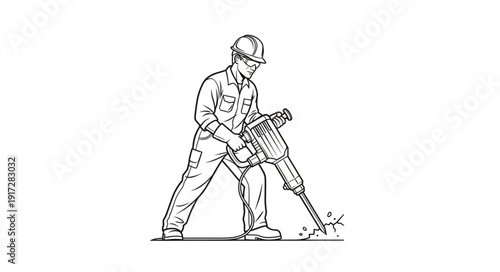 Man Operating Jackhammer on Ground.