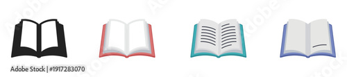 Book icon set, Book symbol, Open book icon set flat vector illustration.