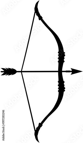 Medieval Bow Drawing Arrow Silhouette Vector Illustration