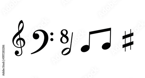 Musical Symbols Collection Treble Bass Clef Notes Sharp.