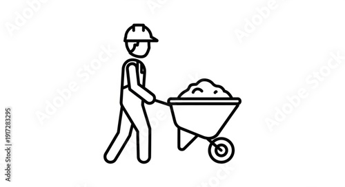 Man Pushing Wheelbarrow with Sand.