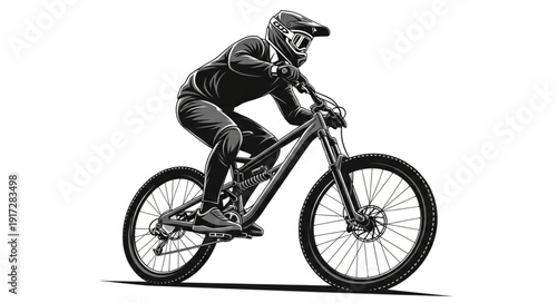 Man Riding Mountain Bike Downhill.