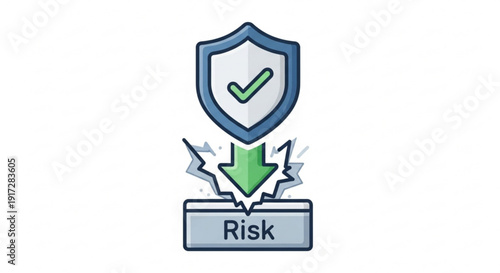 Shield with checkmark reduces risk with downward green arrow