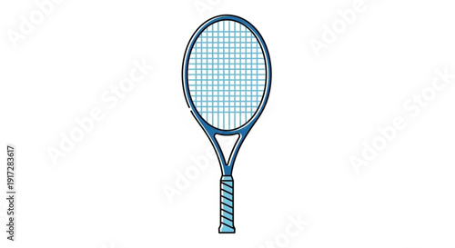 Tennis racket illustration with blue outline and white background