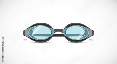 Black swimming goggles with blue lenses on white background
