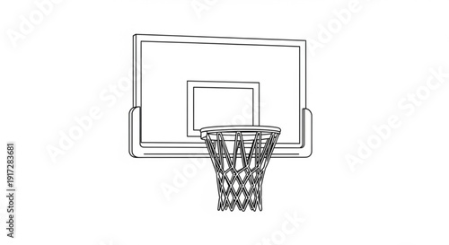 Basketball hoop with net and backboard in a simple line drawing style