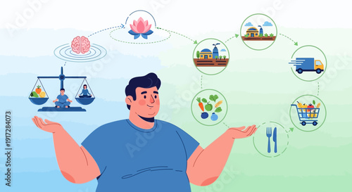 Balanced Lifestyle Healthy Eating, Mindfulness, and Sustainable Living Cycle