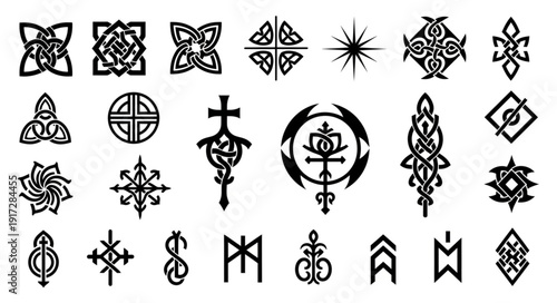 Collection of Celtic knot symbols and ancient runes.