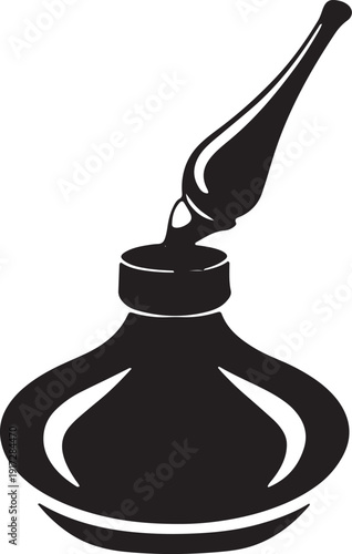 Inkwell and quill pen vector icon for writing and calligraphy arts illustration