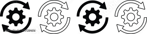 Gear and arrow icons representing process rotation, automation cycle, mechanical synchronization, continuous improvement system, workflow operation, vector illustration design element