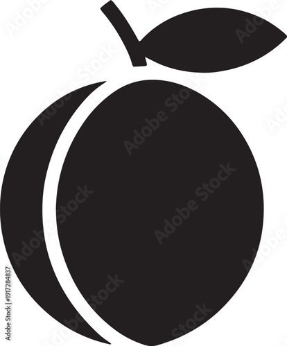 Single ripe plum with leaf and stem, fresh fruit, healthy snack, and organic produce icon