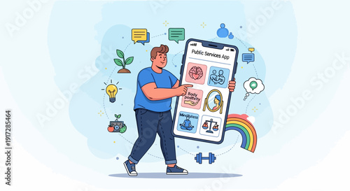 Public Service App Concept with Icons and Elements for Well-being