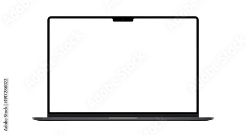 Laptop computer with blank screen on white background and a transparent background.