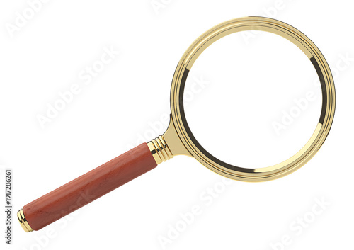 magnifying glass with brown wooden handle transparent background.