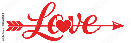 Script illustration of love text with a heart and arrow depicting romance for valentine's day