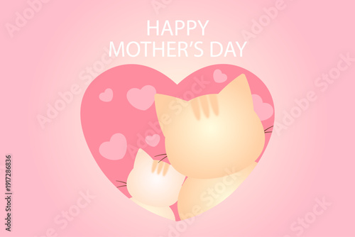 Mother’s Day Greeting Card with Mother Cat and Her Kitty in Pink Heart