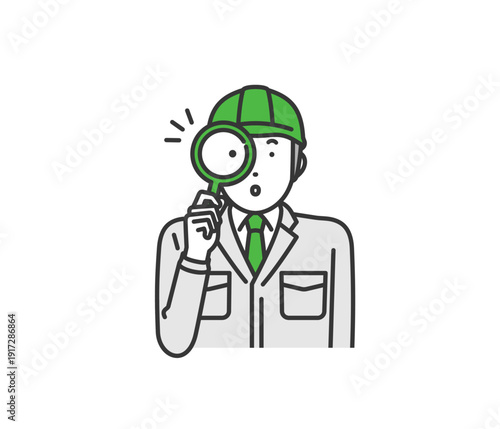 分析,作業着男性ヘルメット付