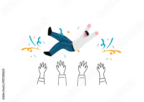 胴上げされるビジネスマン