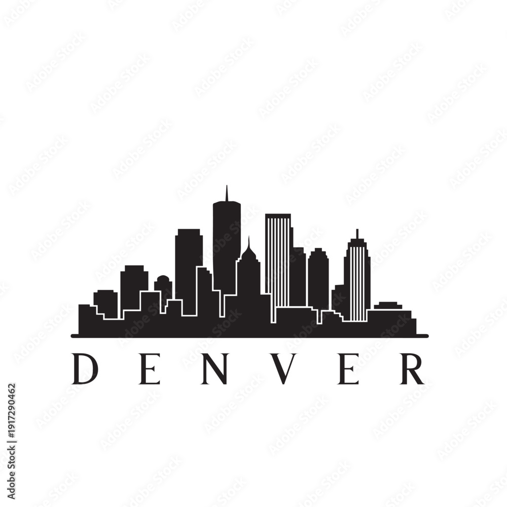 Fototapeta premium Denver Colorado Skyline Silhouette Black and White Vector