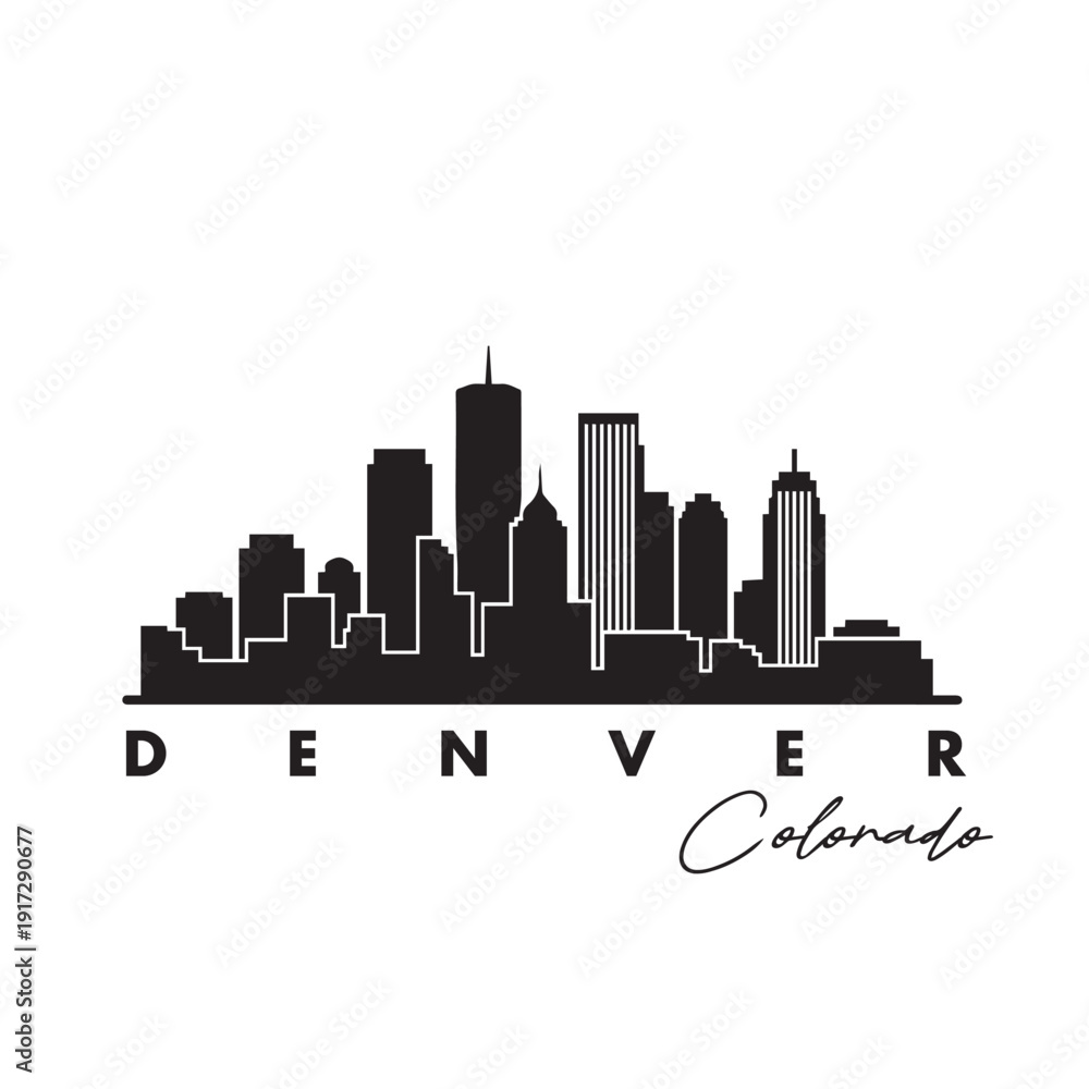 Obraz premium Denver Colorado Skyline Silhouette Black and White Vector