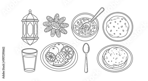 A collection of food and drink items for a festive meal