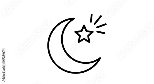 A crescent moon with a star shining brightly in the night sky