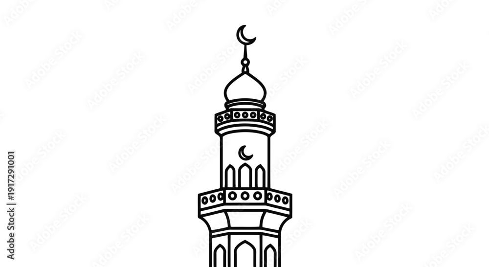 Obraz premium A black and white drawing of a mosque tower