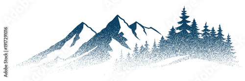 Vector sketch mountain landscape, hatching, imitation of a pencil drawing