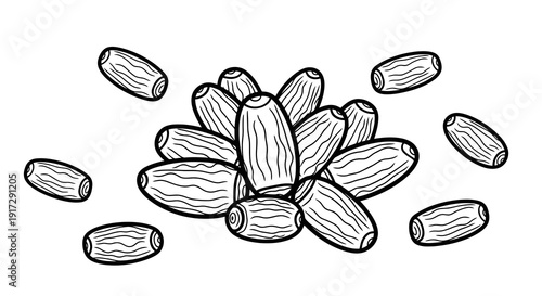 A pile of almonds on a white background