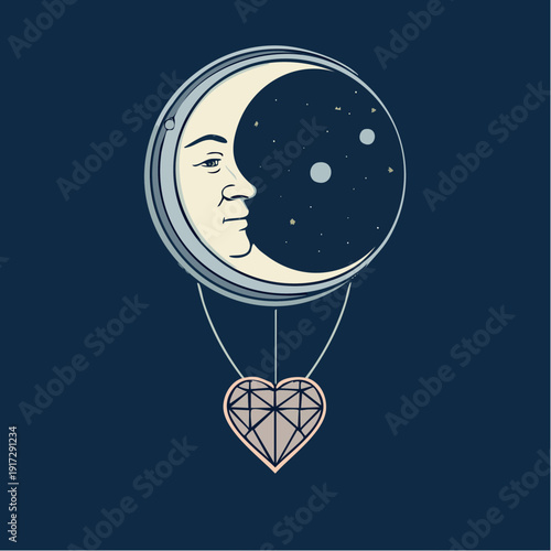 cosmic quiet with emotional resonance moody, celestial, and beautifully symbolic — a moon with a serene human face on one side, a star‑filled shadow on the other