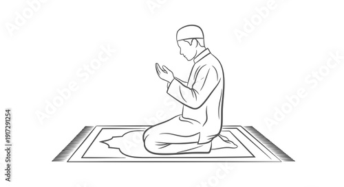 A man sitting on a prayer mat in a praying position