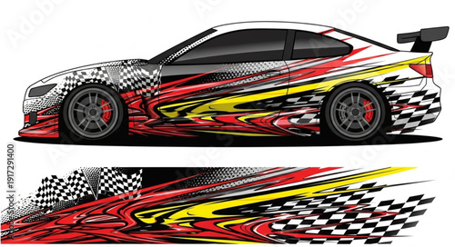 Sport Car with Racing Graphics Wrap and Decal.