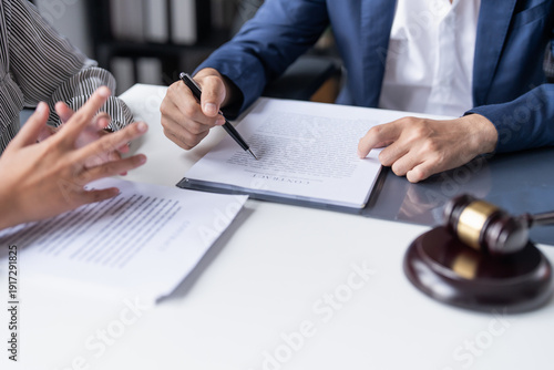 Canvas Print Lawyer businessman working with lawbook in office or courtroom Legal counsel with gavel and legal law